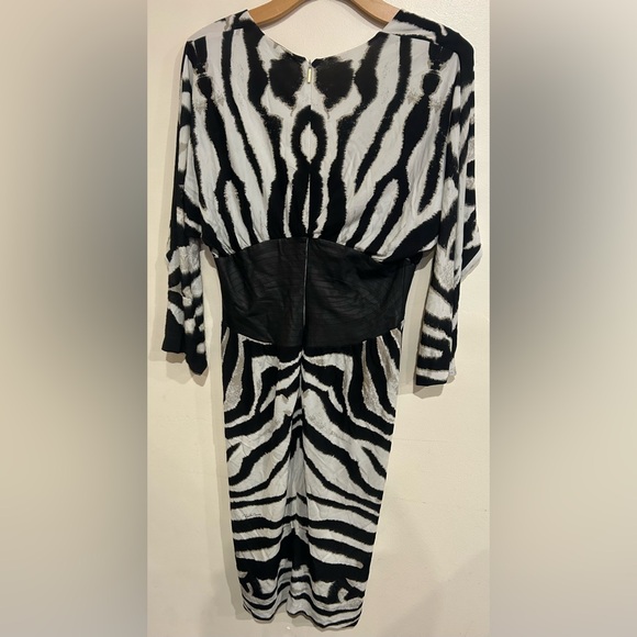 Roberto Cavalli Monochrome Printed Jersey Leather Detailed Draped Dress Sz IT 42 - Picture 5 of 5
